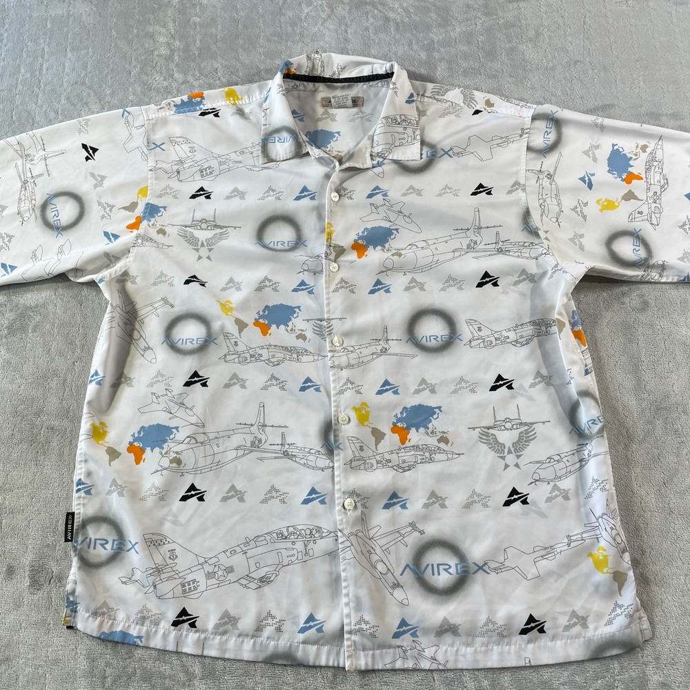 Avirex Shirt‎ Mens XL White Airplane World Map Captain Flying Bomber